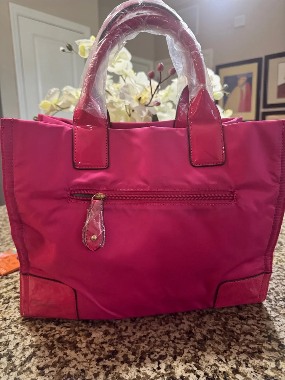 Tory Burch Hot Pink Logo Nylon Tote